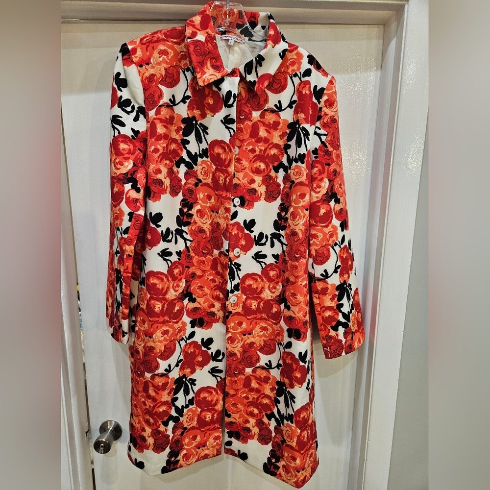 Frances Valentine Red and Black Floral Trench Coat